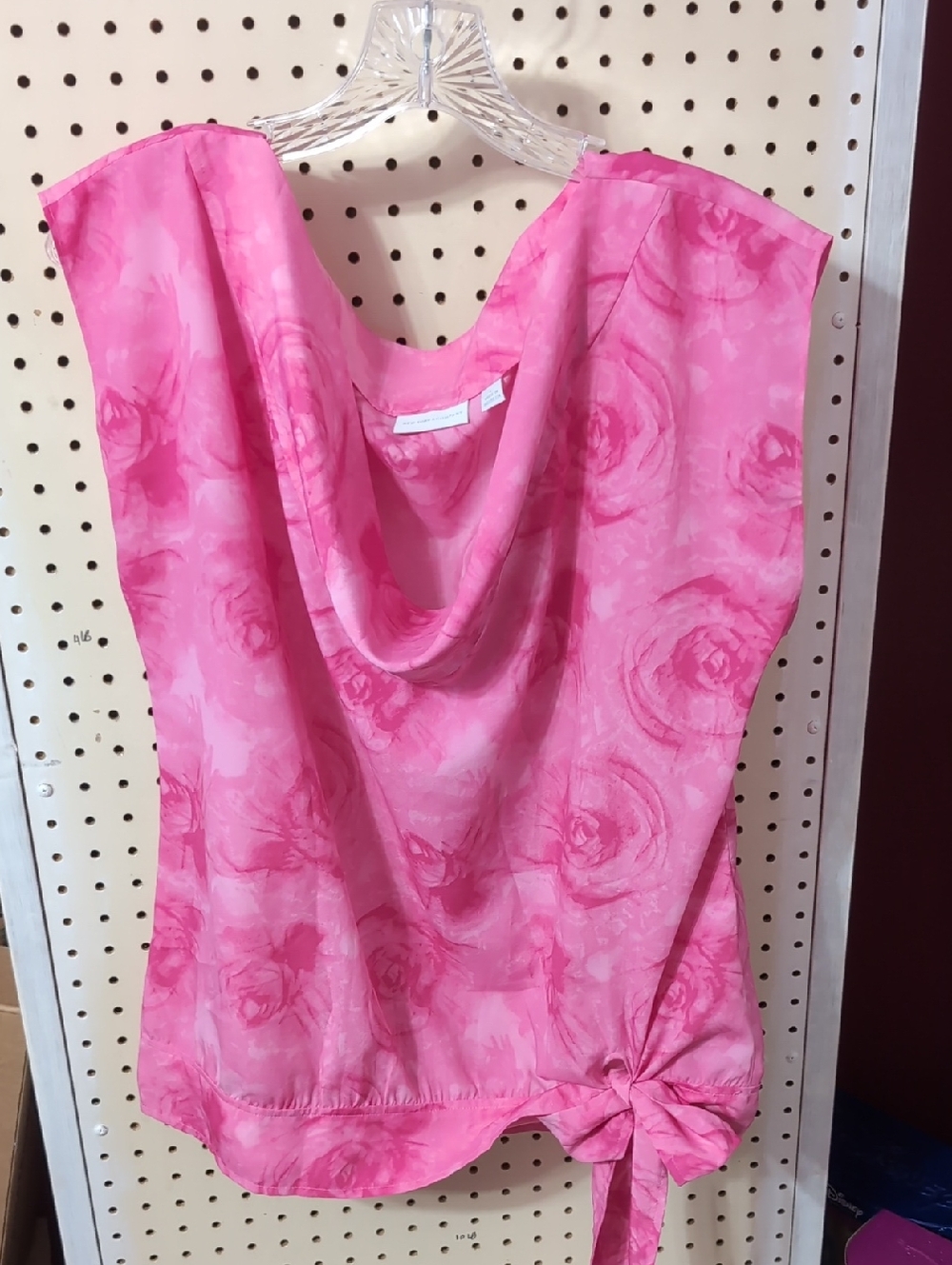 New York & Company Pink Floral Blouse with Cowl Detail